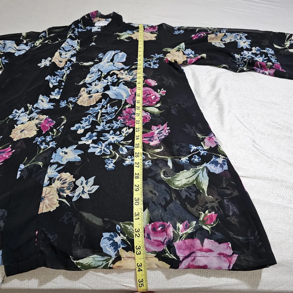 helena Quinn Georgette Kimono Coverup Sheer Black Floral One Size Fits All - Picture 9 of 16